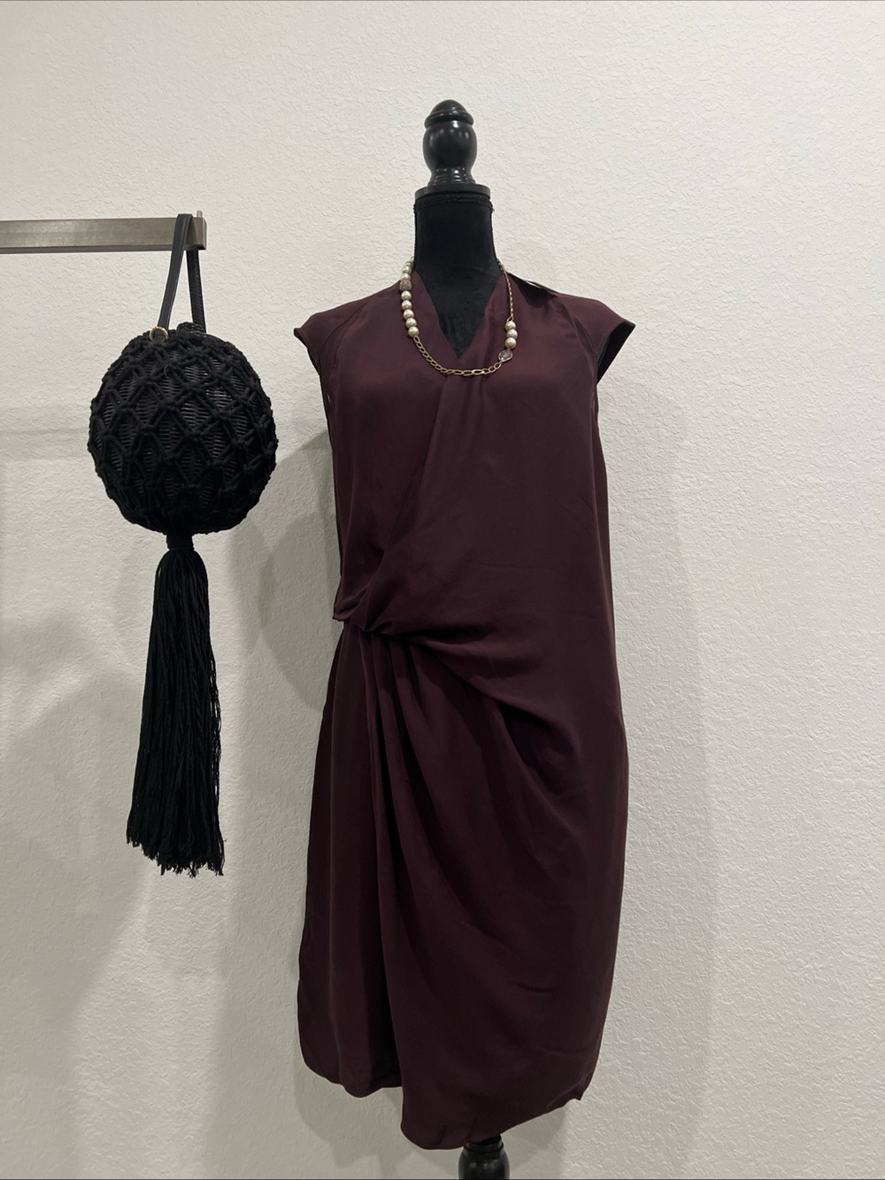 Helmut Lang Sleeveless Draped Midi Dress in Plum